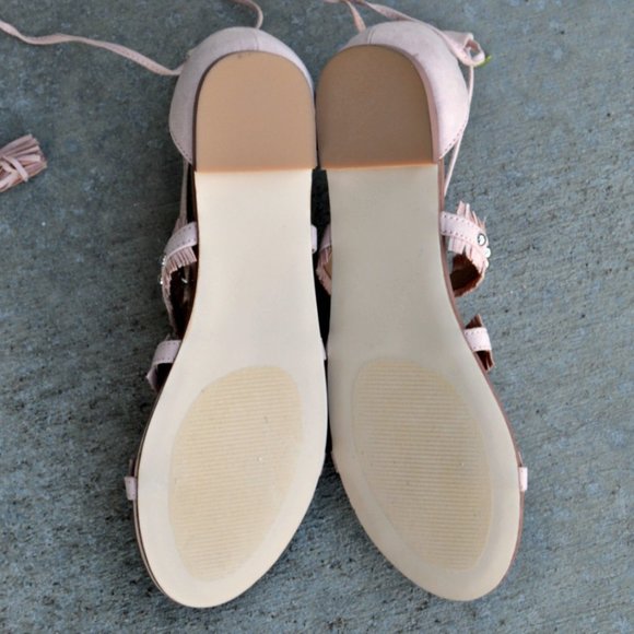 Lace Up Strappy Cut Out Fringe Boho Flat Sandals - Picture 5 of 6